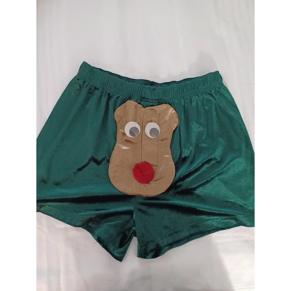 ACCENTS‎ By ISACO Boxer Shorts Mens Large Green Velvet Reindeer Novelty Funny